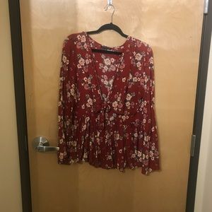 American Eagle Floral Front Wrap Top